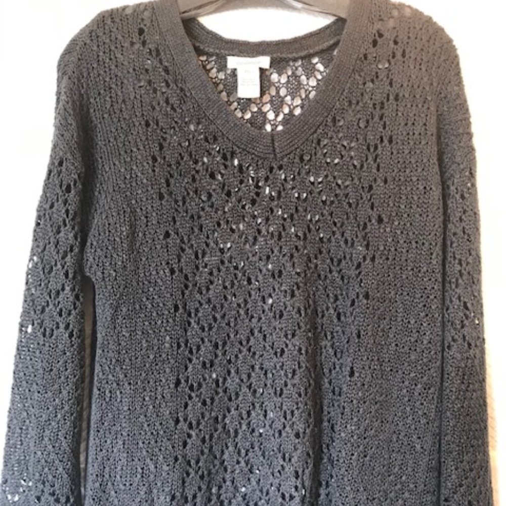 SUNDANCE Petite Small linen oversized open-knit sweater